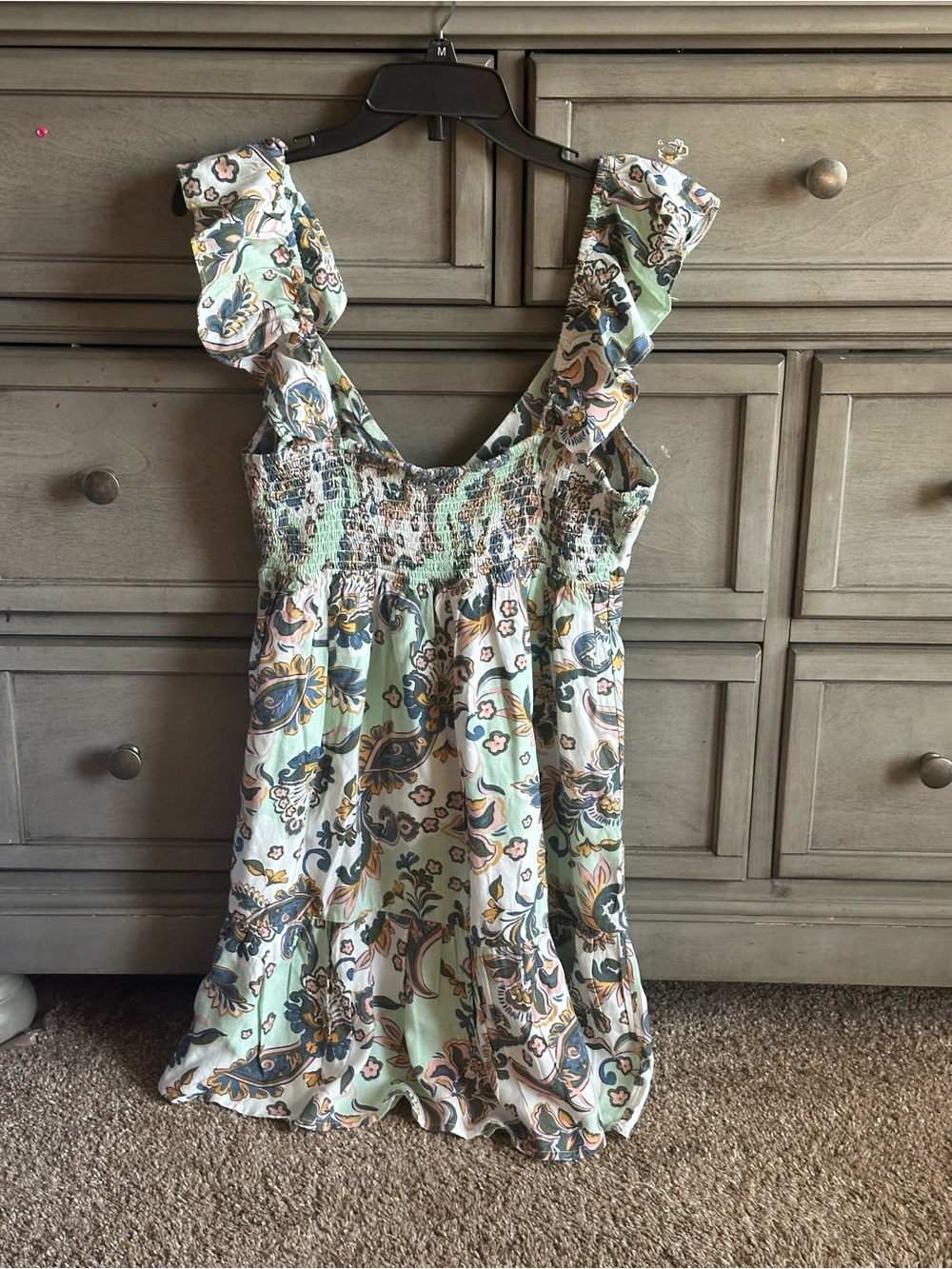 Roxy Palmy Days Mint Paisley V-Neck Ruffle Sleeve Mini Dress. Size Large - Picture 10 of 16